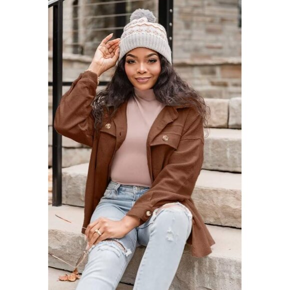 Womens Corduroy Shacket Large Casual Button-Down Long Sleeve Tops - Picture 7 of 7